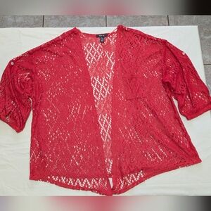 Women's XL Salmon Red Lace Blouse Overlay / Bolero, 3/4 Sleeves